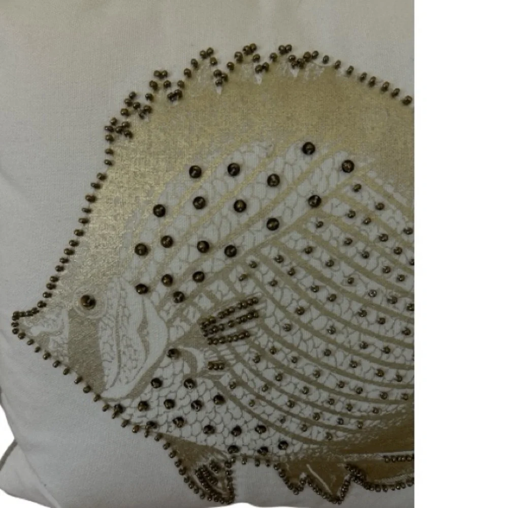 Pier 1 Gold Beaded Goldfish Throw Pillow Nautical Beach
